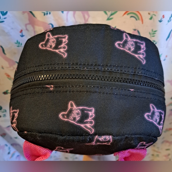 EUC Y2K Betsey Johnson Black & Pink Bulldog Frenchie School Work Lined Lunch Bag - Picture 4 of 7
